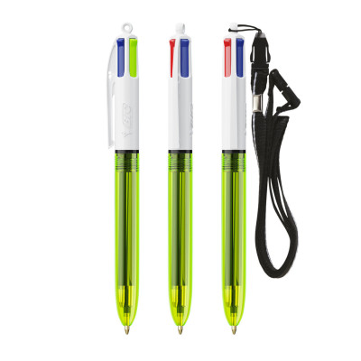 BIC® 4 Colours Fluo ballpen + lanyard